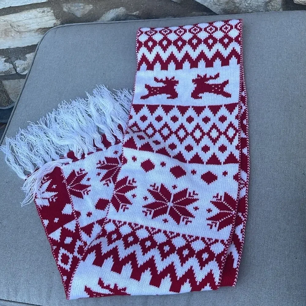 Red & White reindeer snowflake scarf